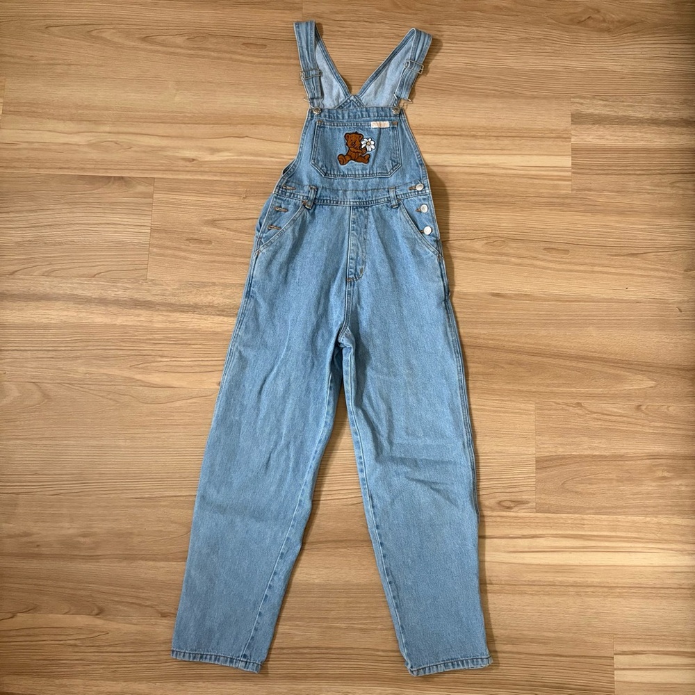 Vintage 80s 90s Repair Jeans Girl’s Embroidered Bear Jean Overalls
